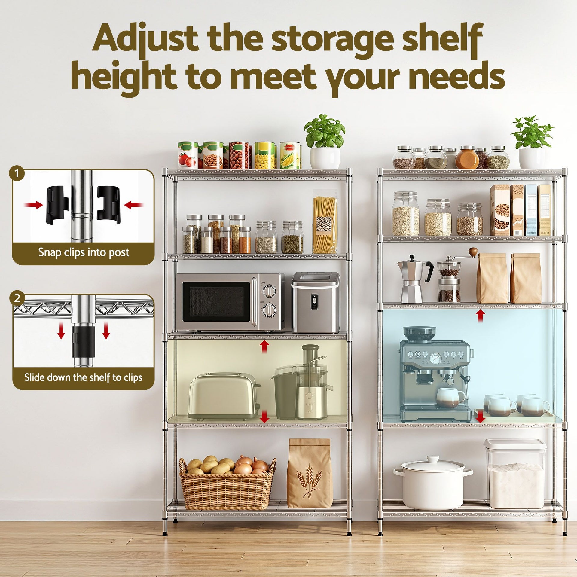 Artiss 5-Tier Kitchen Rack Shelf Shelving 90x35x182CM Adjustable Metal Storage Shelves Artiss
