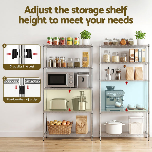 Artiss 5-Tier Kitchen Rack Shelf Shelving 90x35x182CM Adjustable Metal Storage Shelves Artiss