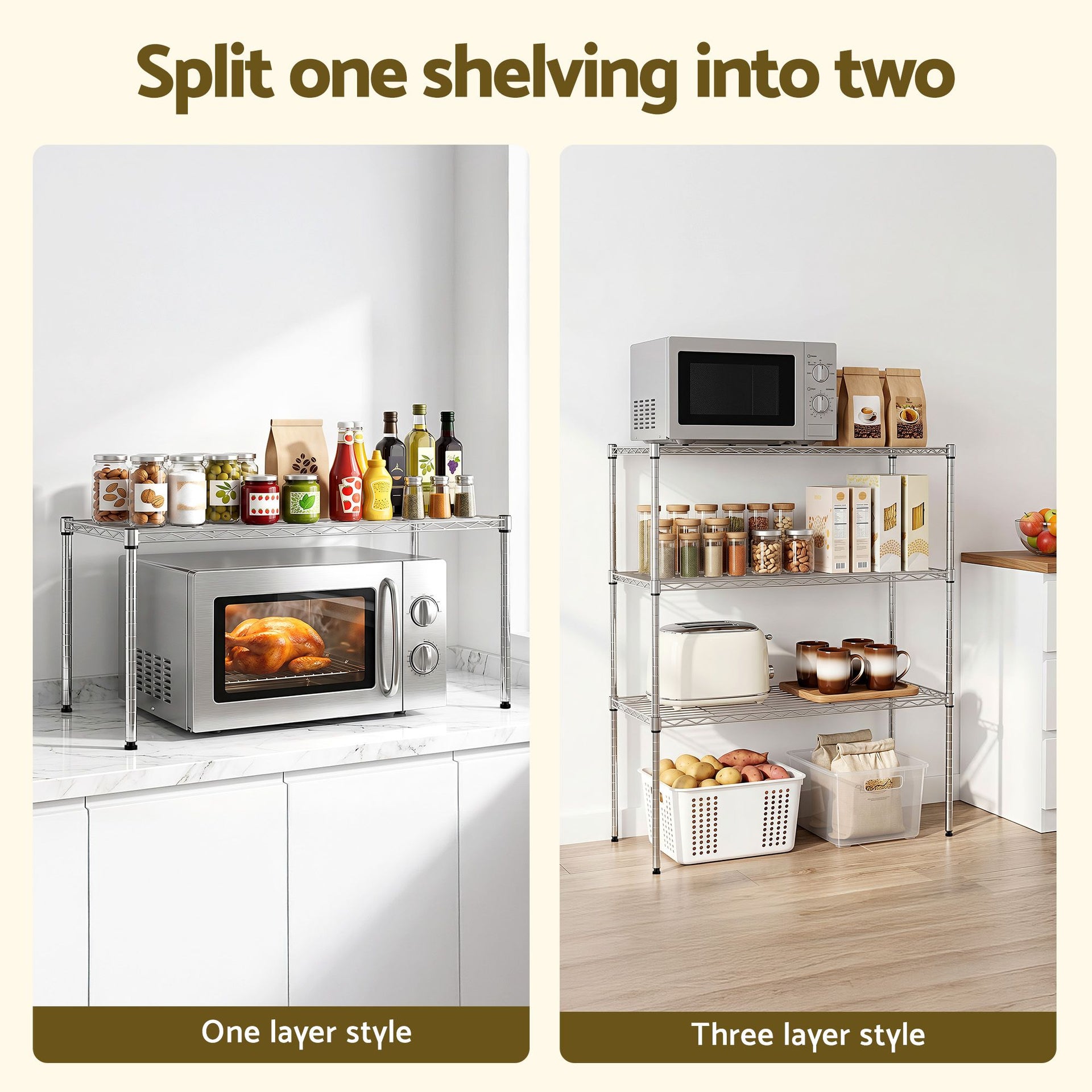 Artiss 5-Tier Kitchen Rack Shelf Shelving 90x35x182CM Adjustable Metal Storage Shelves Artiss