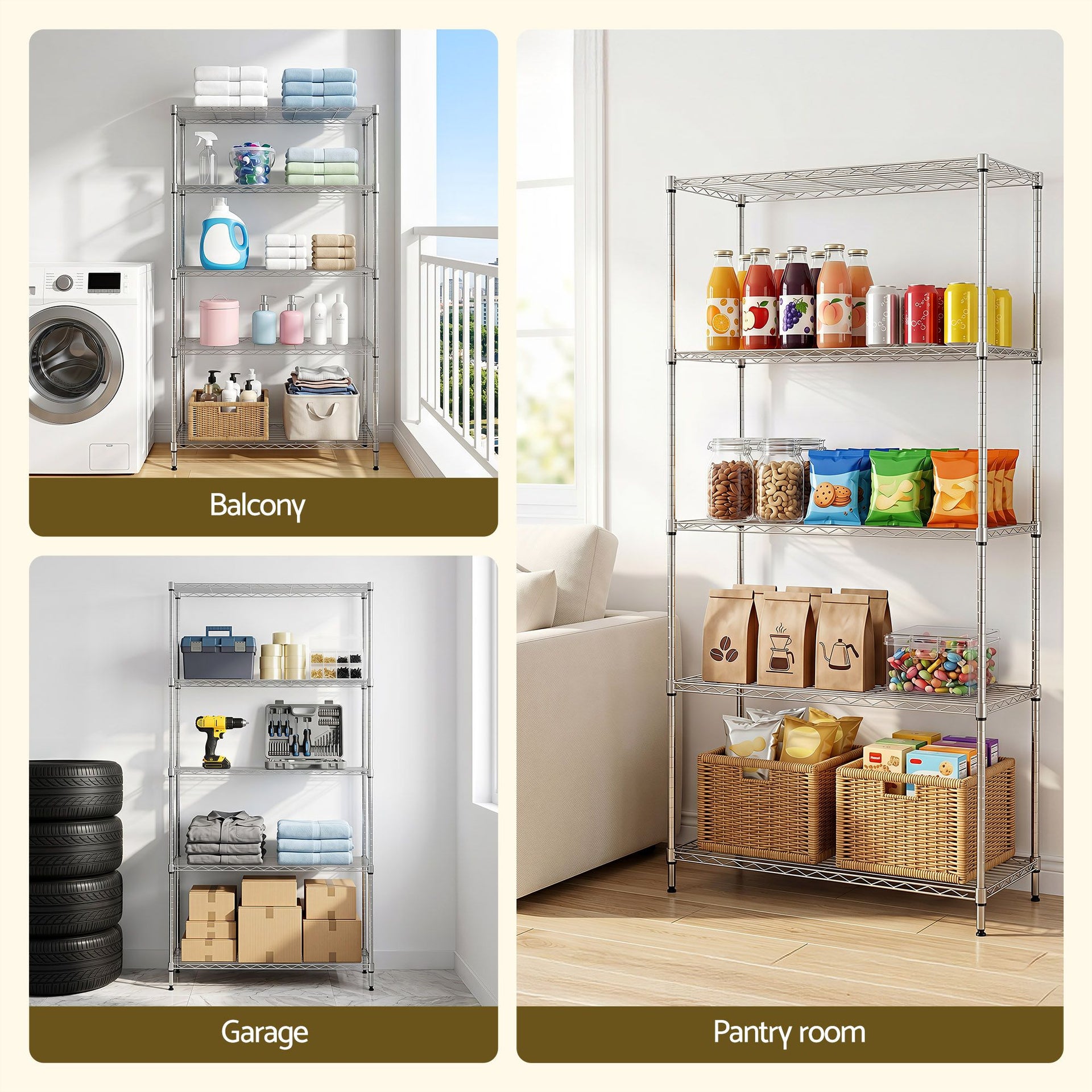 Artiss 5-Tier Kitchen Rack Shelf Shelving 90x35x182CM Adjustable Metal Storage Shelves Artiss