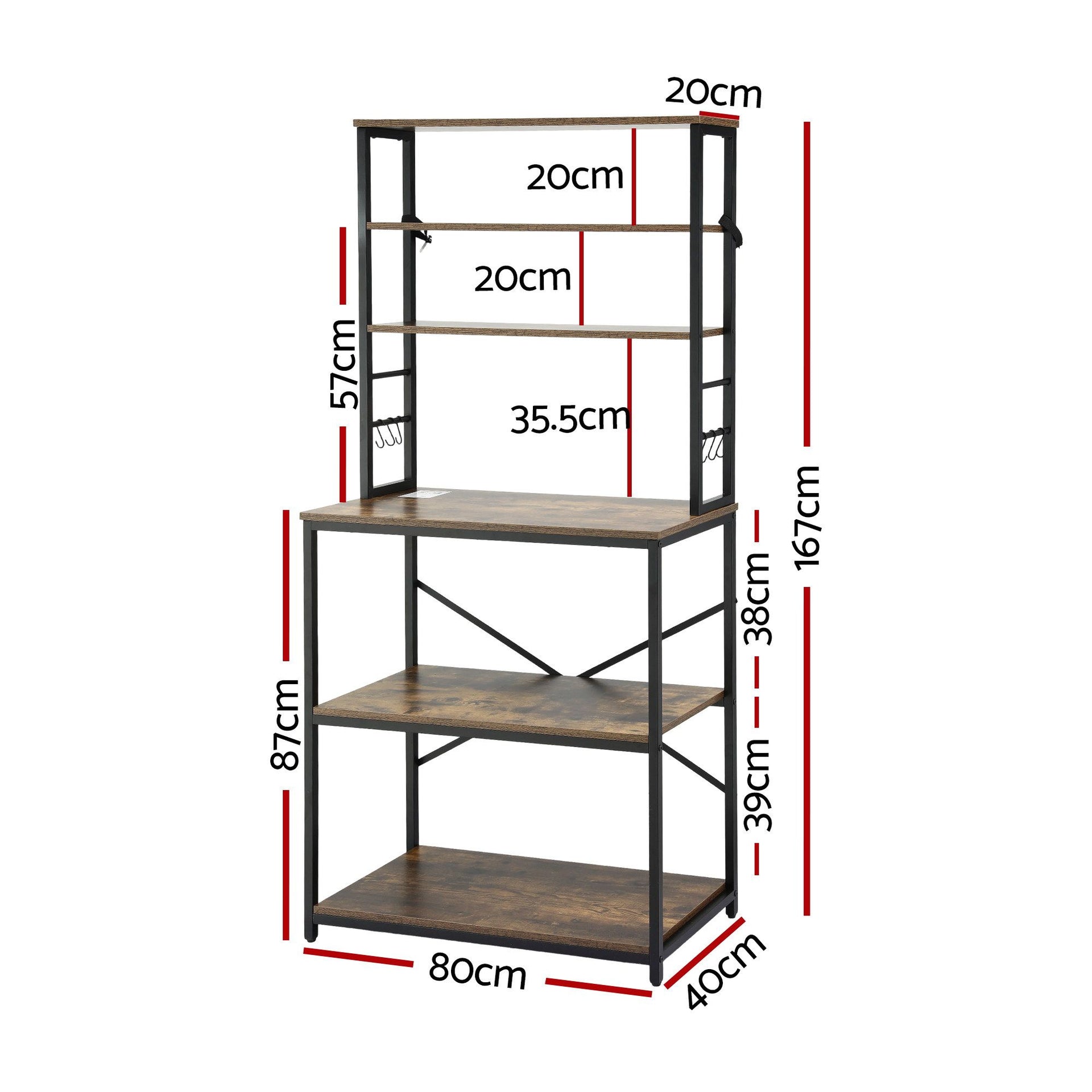 Artiss 6-Tier Kitchen Rack with 6 Hooks Microwave Storage Shelf 80cm x 167cm Awezingly