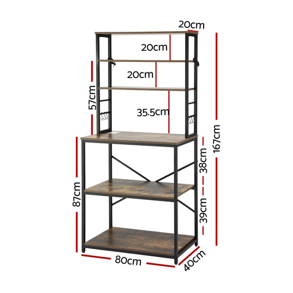 Artiss 6-Tier Kitchen Rack with 6 Hooks Microwave Storage Shelf 80cm x 167cm Awezingly