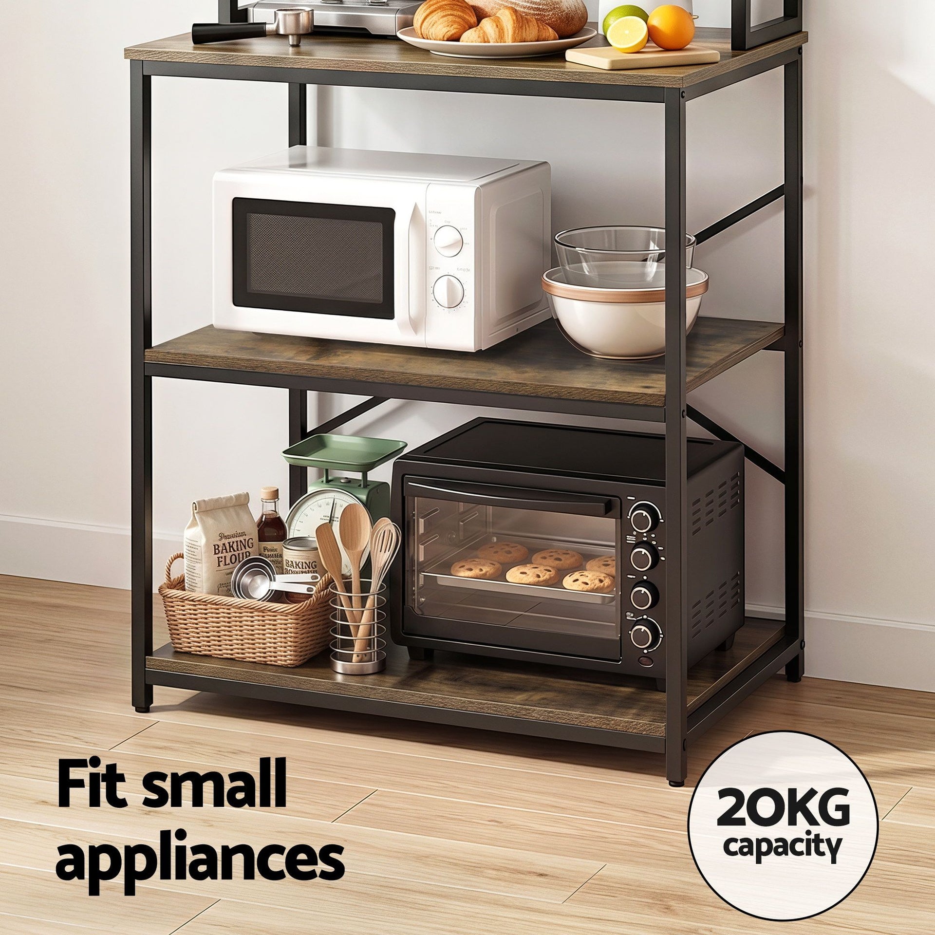 Artiss 6-Tier Kitchen Rack with 6 Hooks Microwave Storage Shelf 80cm x 167cm Awezingly