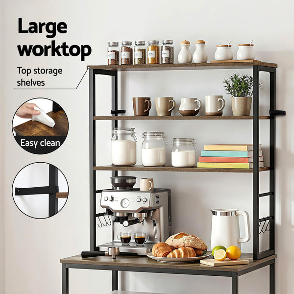 Artiss 6-Tier Kitchen Rack with 6 Hooks Microwave Storage Shelf 80cm x 167cm Awezingly