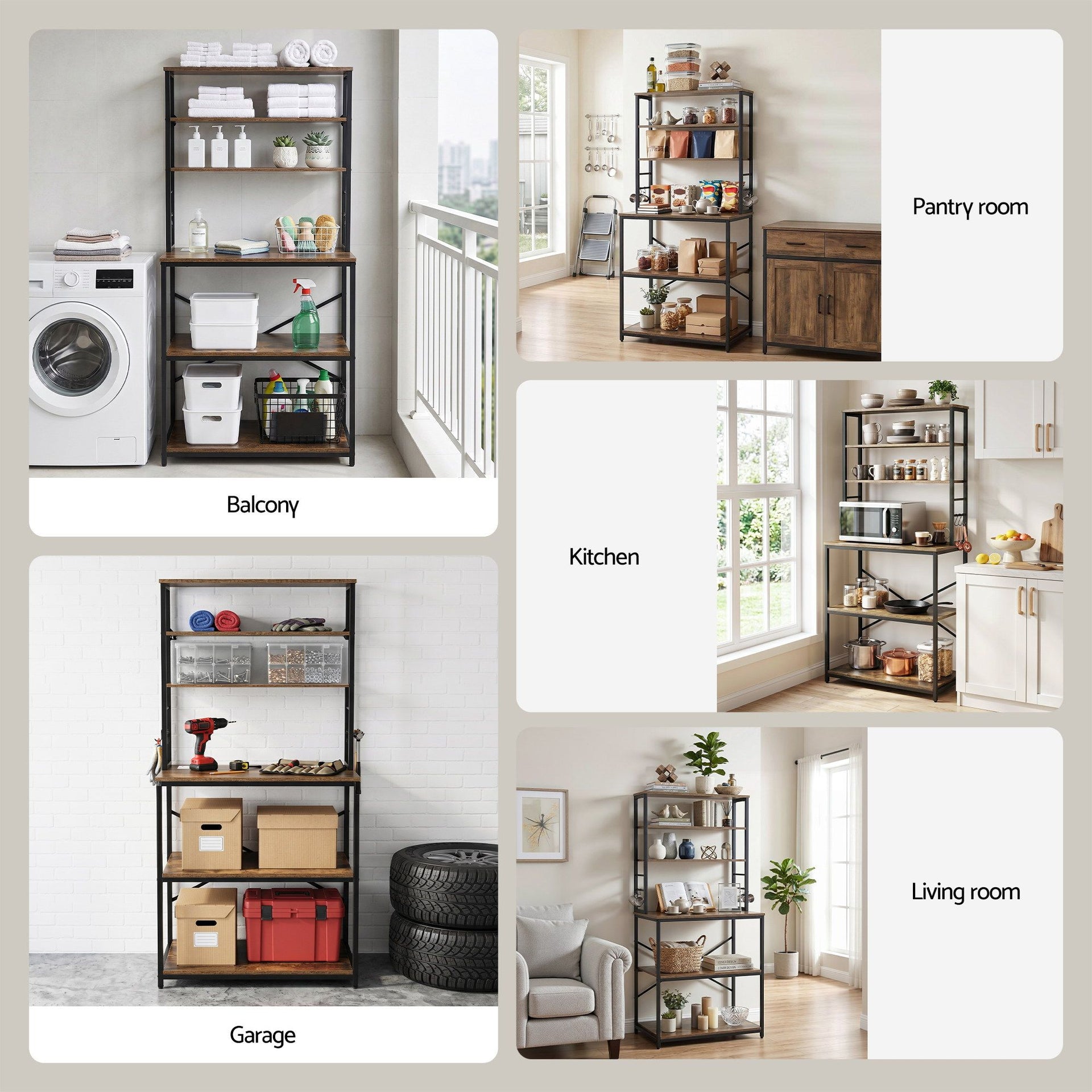 Artiss 6-Tier Kitchen Rack with 6 Hooks Microwave Storage Shelf 80cm x 167cm Awezingly