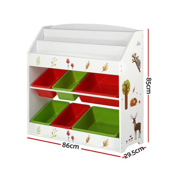 Keezi Kids Bookshelf Toy Box Organiser Children 6 Bins Display Shelf Storage Box Keezi
