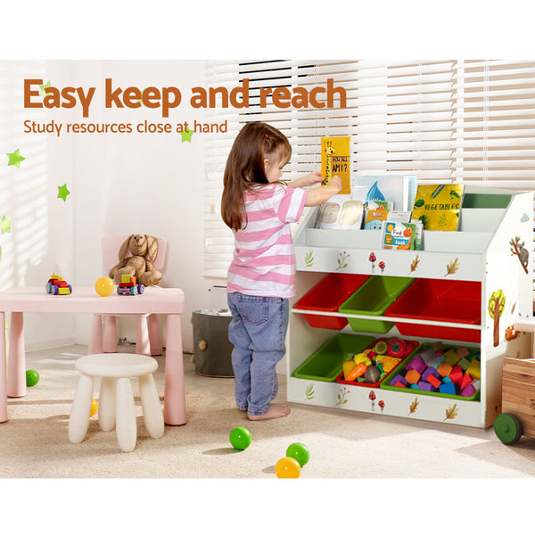 Keezi Kids Bookshelf Toy Box Organiser Children 6 Bins Display Shelf Storage Box Keezi
