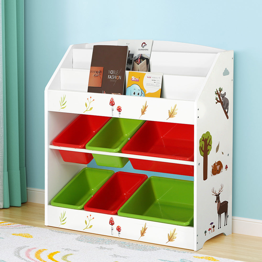 Keezi Kids Bookshelf Toy Box Organiser Children 6 Bins Display Shelf Storage Box Keezi