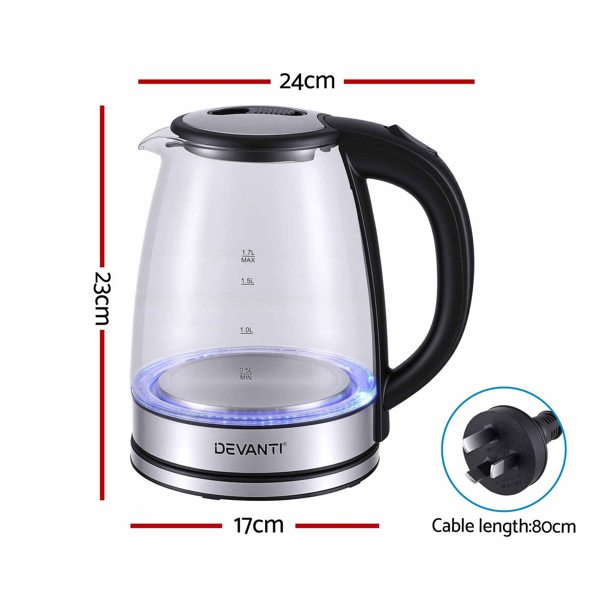 Devanti 1.7L Glass Electric Kettle Awezingly
