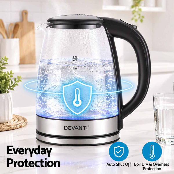 Devanti 1.7L Glass Electric Kettle Awezingly