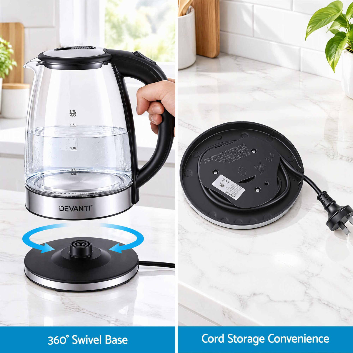 Devanti 1.7L Glass Electric Kettle Awezingly