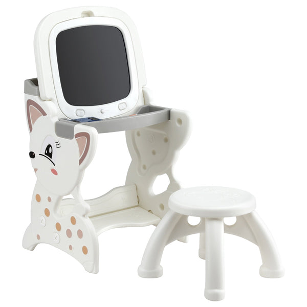 Keezi Kids Table and Chair Set 2 in 1 Easel Desk Stool w/ LCD Writing Tablet Awezingly