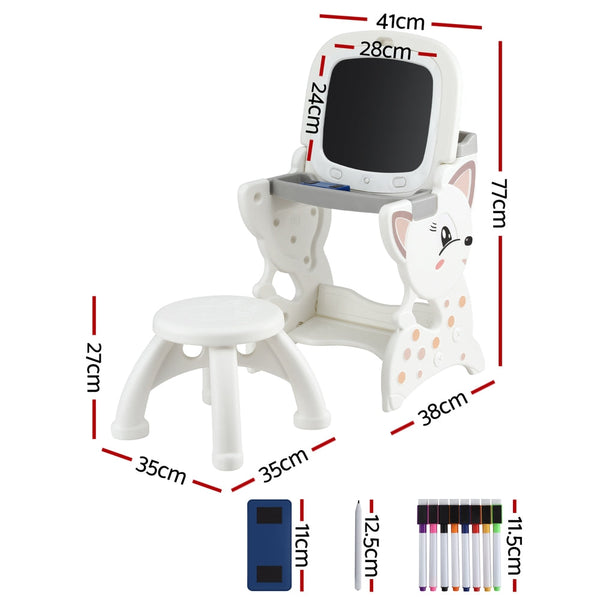 Keezi Kids Table and Chair Set 2 in 1 Easel Desk Stool w/ LCD Writing Tablet Awezingly