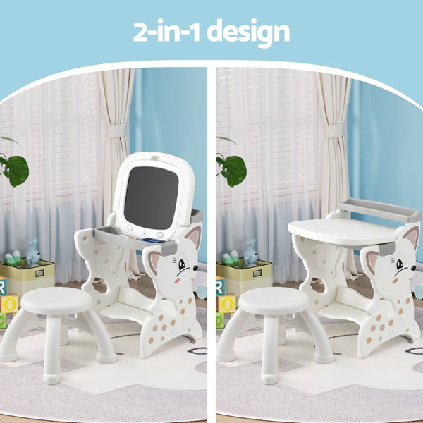 Keezi Kids Table and Chair Set 2 in 1 Easel Desk Stool w/ LCD Writing Tablet Awezingly