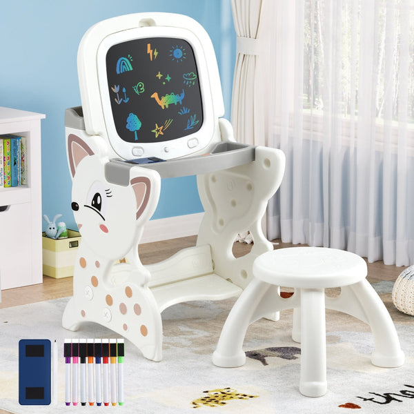 Keezi Kids Table and Chair Set 2 in 1 Easel Desk Stool w/ LCD Writing Tablet Awezingly