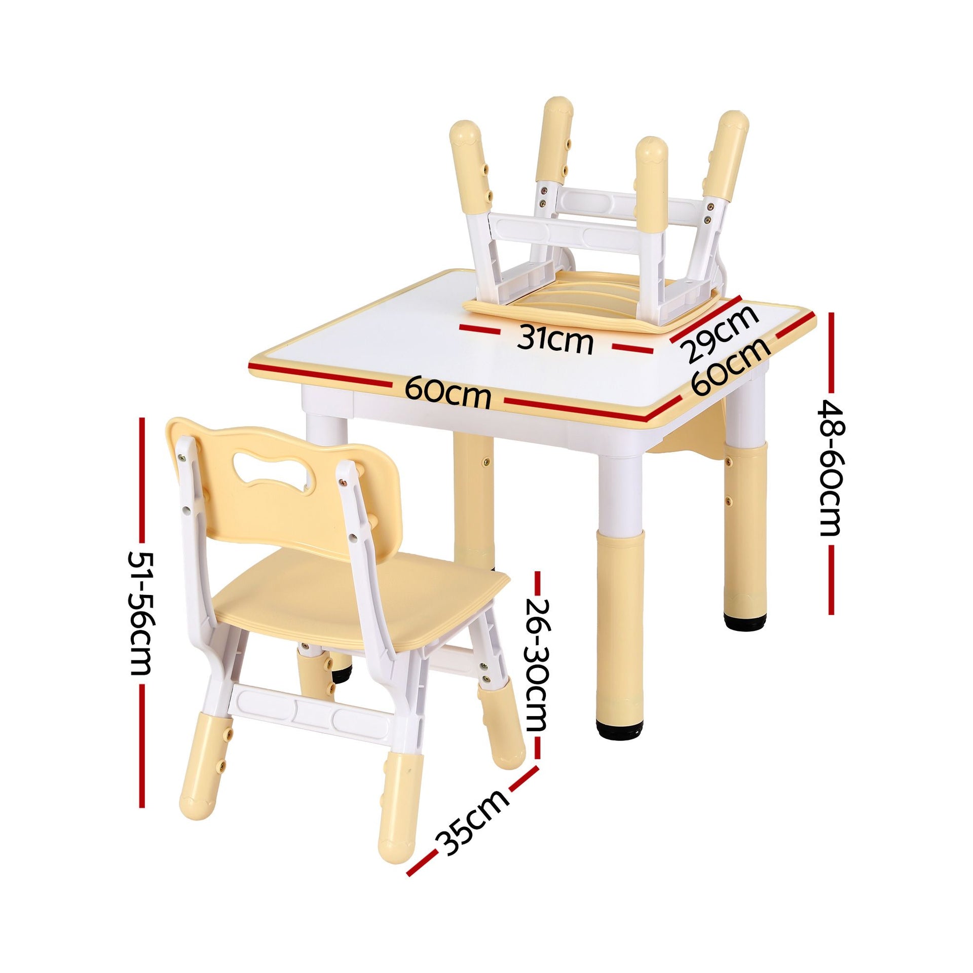 Keezi Kids Table and 2 Chairs Set Height Adjustable Toddler Desk and Chair Set for Ages 3-8, Activity Table with Graffiti Desktop for Learning Drawing Playing, Yellow Awezingly