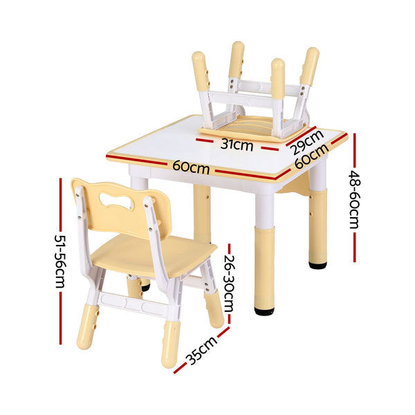 Keezi Kids Table and 2 Chairs Set Height Adjustable Toddler Desk and Chair Set for Ages 3-8, Activity Table with Graffiti Desktop for Learning Drawing Playing, Yellow Awezingly