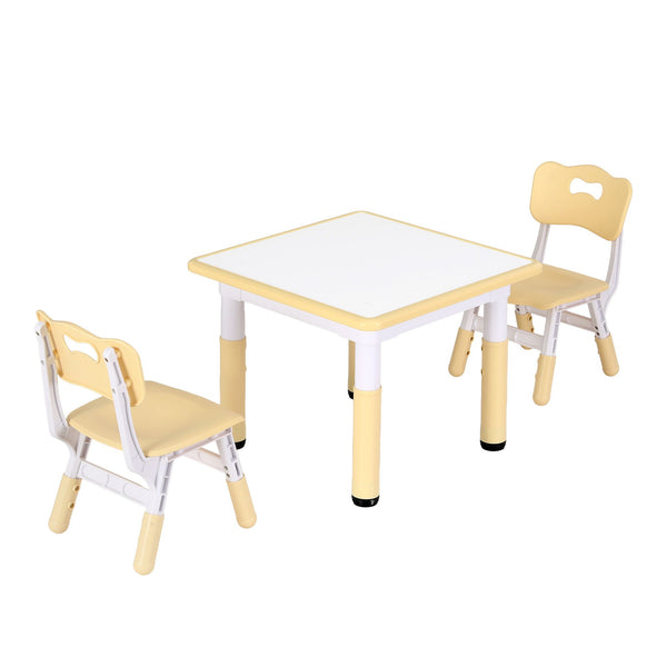 Keezi Kids Table and 2 Chairs Set Height Adjustable Toddler Desk and Chair Set for Ages 3-8, Activity Table with Graffiti Desktop for Learning Drawing Playing, Yellow Awezingly