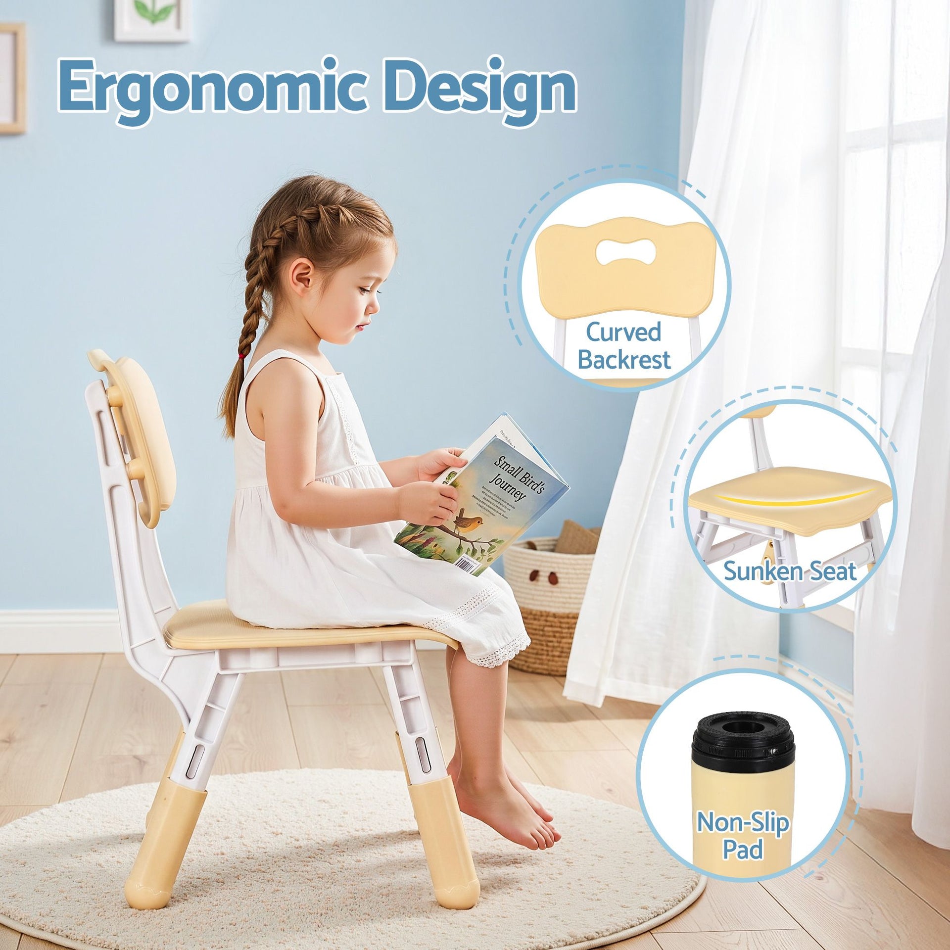 Keezi Kids Table and 2 Chairs Set Height Adjustable Toddler Desk and Chair Set for Ages 3-8, Activity Table with Graffiti Desktop for Learning Drawing Playing, Yellow Awezingly
