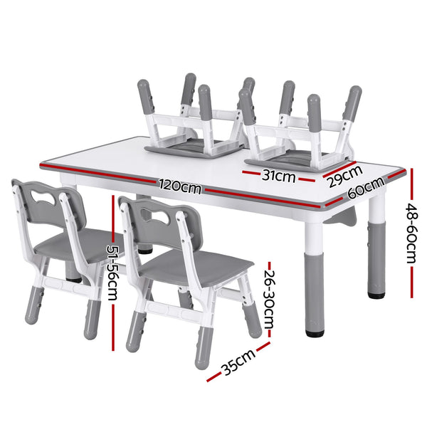 Keezi Kids Table and 4 Chairs Set Height Adjustable Toddler Desk and Chair Set for Ages 3-8, Children Activity Table with Graffiti Desktop for Learning Drawing Playing, Grey Awezingly