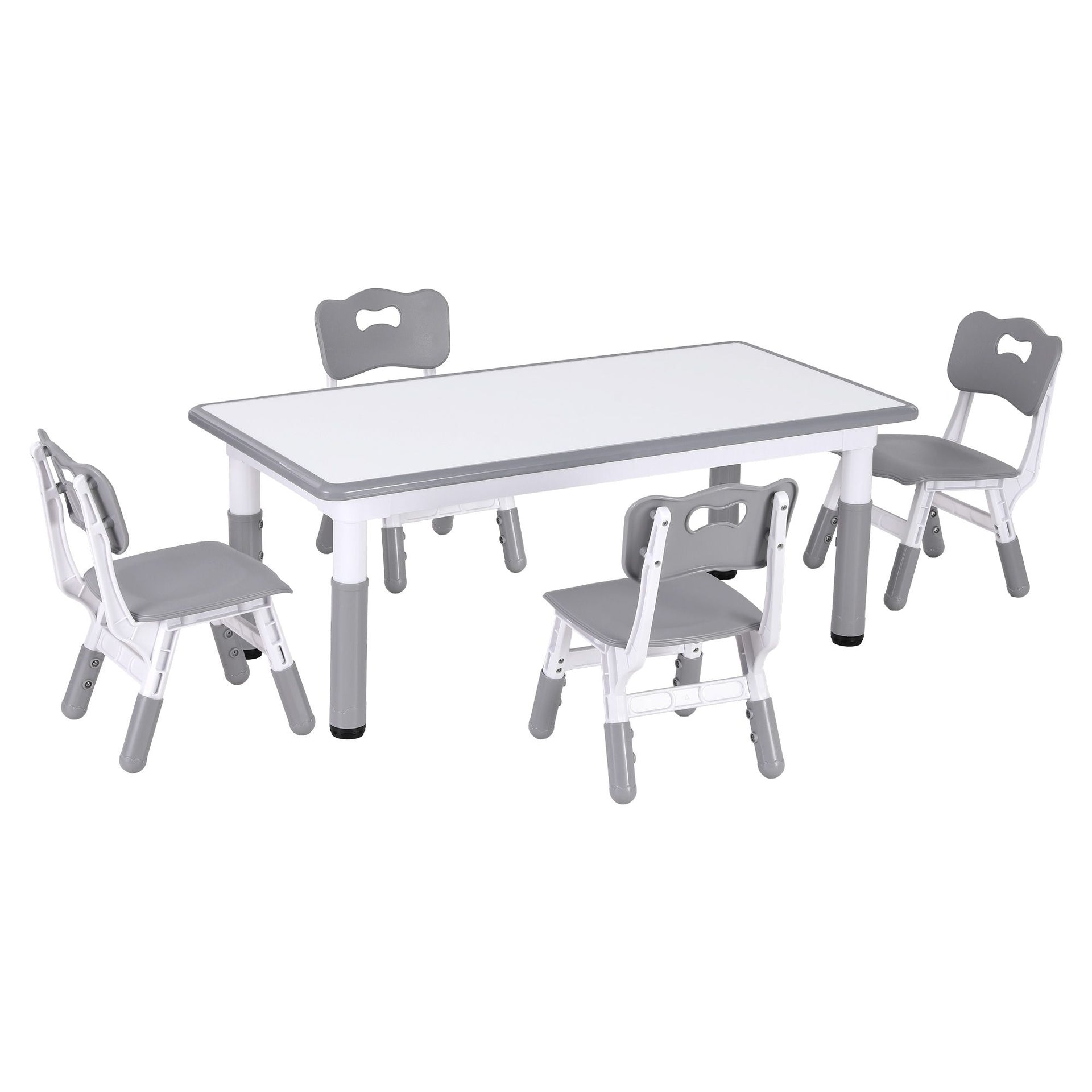 Keezi Kids Table and 4 Chairs Set Height Adjustable Toddler Desk and Chair Set for Ages 3-8, Children Activity Table with Graffiti Desktop for Learning Drawing Playing, Grey Awezingly