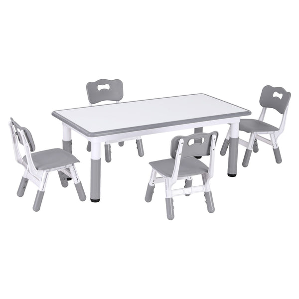 Keezi Kids Table and 4 Chairs Set Height Adjustable Toddler Desk and Chair Set for Ages 3-8, Children Activity Table with Graffiti Desktop for Learning Drawing Playing, Grey Awezingly