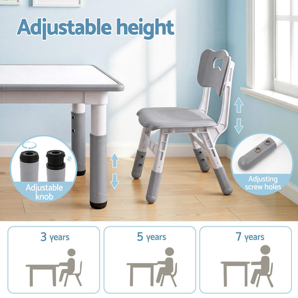 Keezi Kids Table and 4 Chairs Set Height Adjustable Toddler Desk and Chair Set for Ages 3-8, Children Activity Table with Graffiti Desktop for Learning Drawing Playing, Grey Awezingly