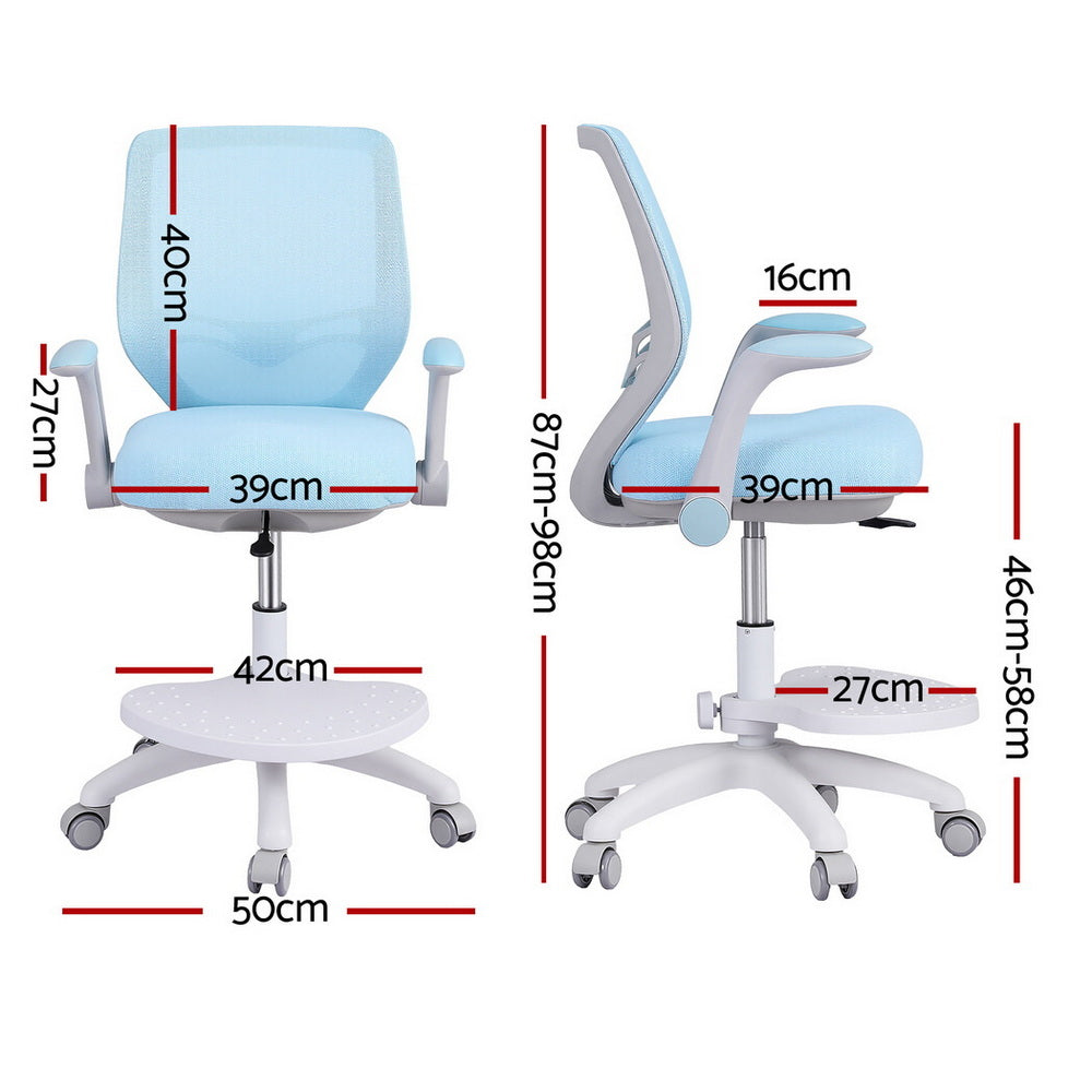 Keezi Kids Ergonomic Study Chair Adjustable w/ Wheels Footrest Blue Awezingly