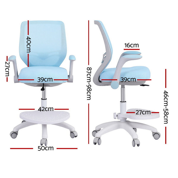Keezi Kids Ergonomic Study Chair Adjustable w/ Wheels Footrest Blue Awezingly