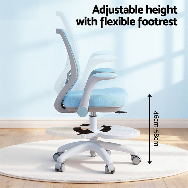 Keezi Kids Ergonomic Study Chair Adjustable w/ Wheels Footrest Blue Awezingly
