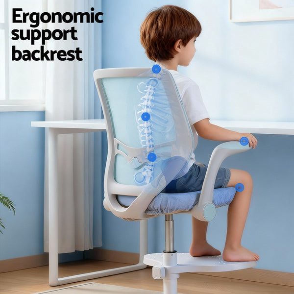 Keezi Kids Ergonomic Study Chair Adjustable w/ Wheels Footrest Blue Awezingly