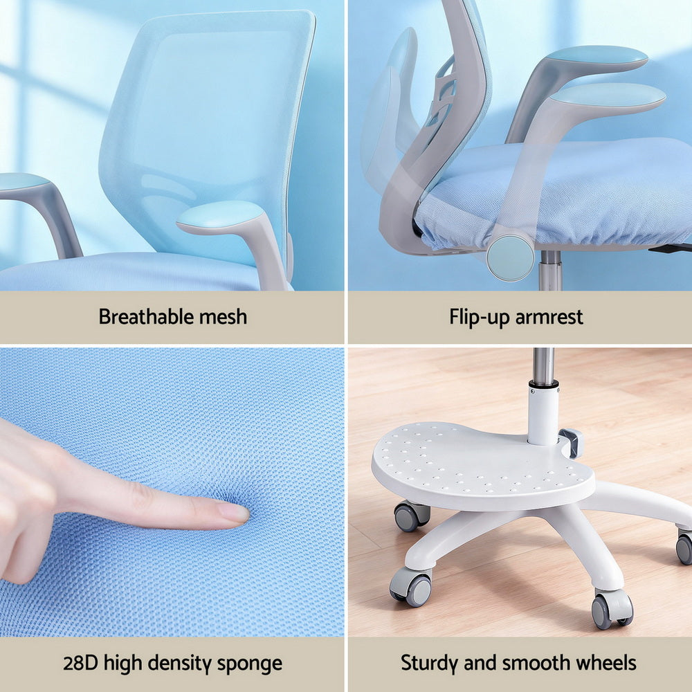 Keezi Kids Ergonomic Study Chair Adjustable w/ Wheels Footrest Blue Awezingly