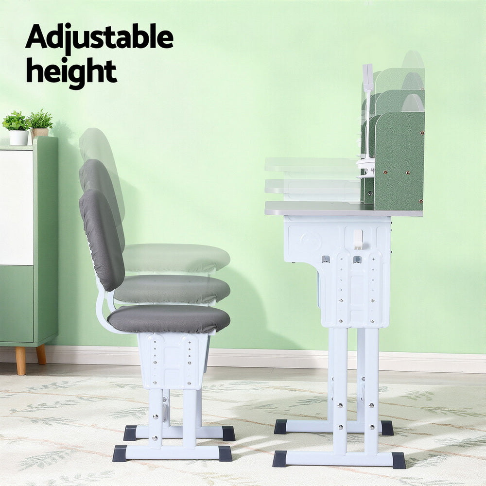 Keezi Kids Study Desk Chair Set Adjustable Ergonomic Table LED Lamp Green Awezingly