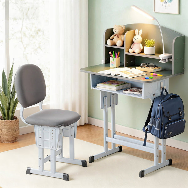 Keezi Kids Study Desk Chair Set Adjustable Ergonomic Table LED Lamp Green Awezingly