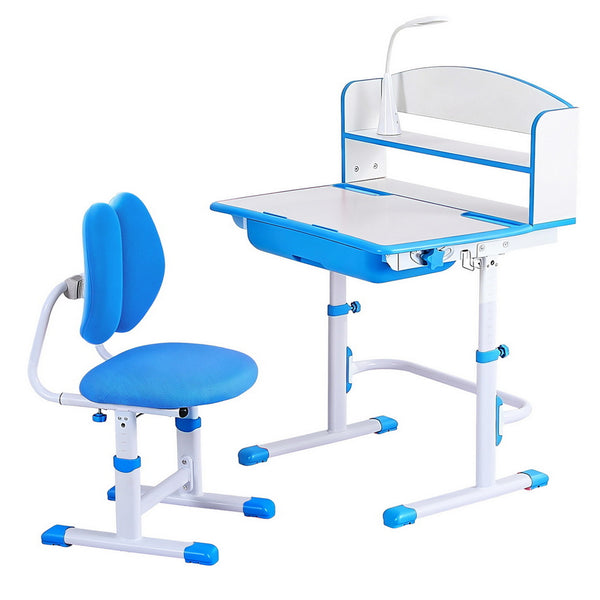 Keezi Kids Study Desk Chair Set Adjustable Ergonomic Table LED Lamp Blue Awezingly