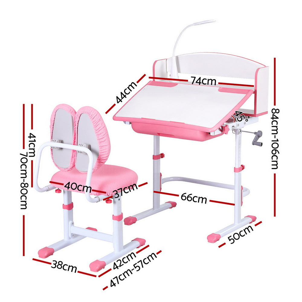 Keezi Kids Study Desk Chair Set Adjustable Ergonomic Table LED Lamp Pink Awezingly