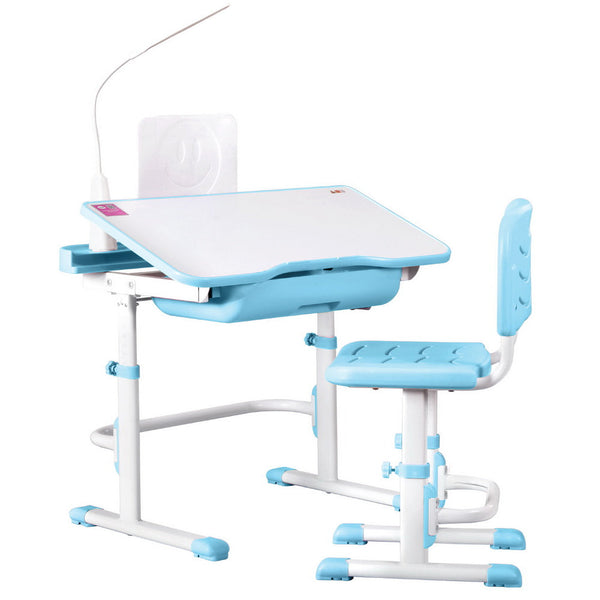 Keezi Kids Table and Chair Set Adjustable Study Desk w/ LED Lamp Reading Blue Awezingly