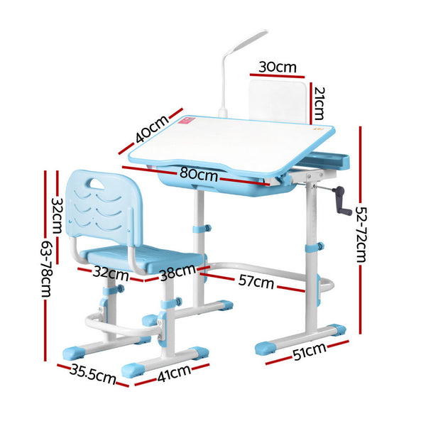 Keezi Kids Table and Chair Set Adjustable Study Desk w/ LED Lamp Reading Blue Awezingly