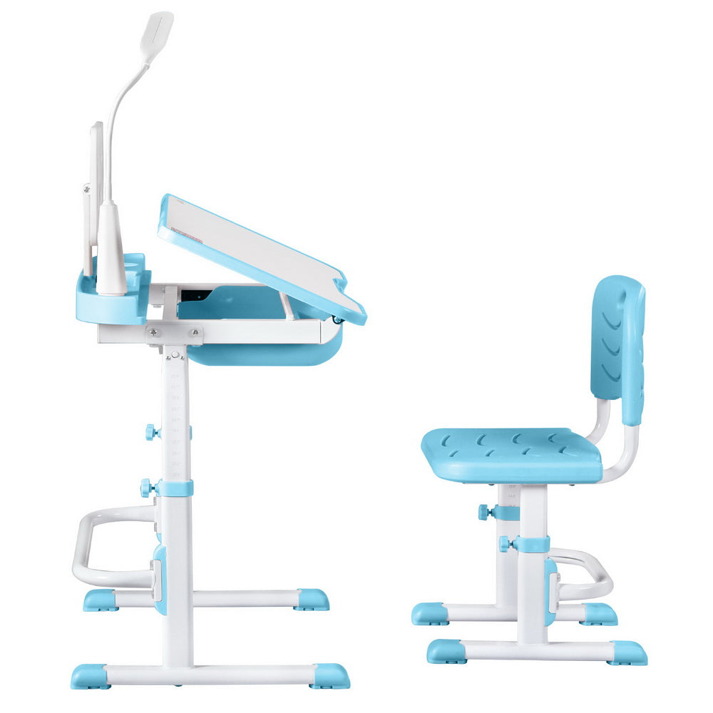 Keezi Kids Table and Chair Set Adjustable Study Desk w/ LED Lamp Reading Blue Awezingly