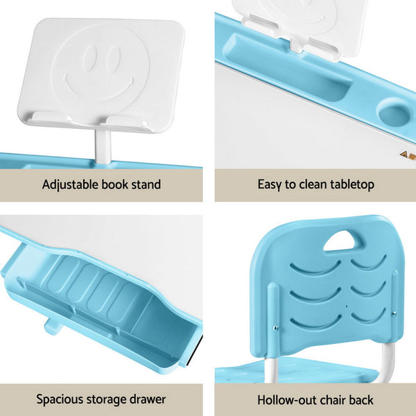 Keezi Kids Table and Chair Set Adjustable Study Desk w/ LED Lamp Reading Blue Awezingly