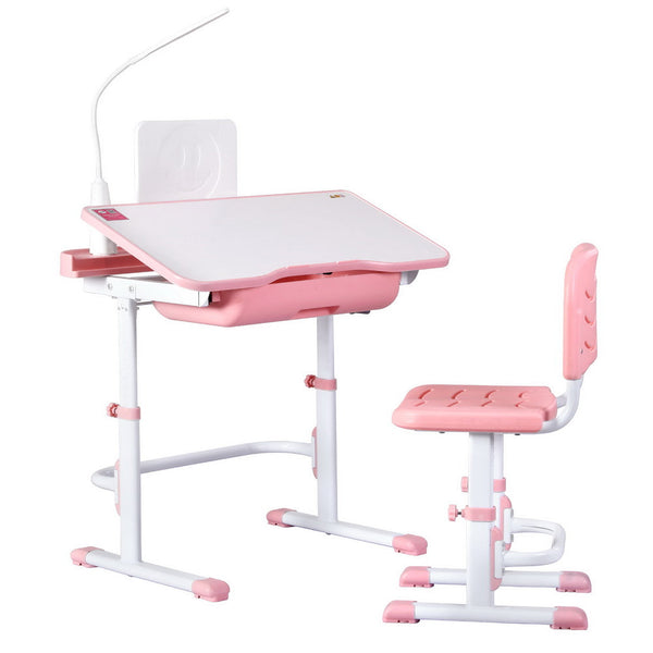 Keezi Kids Table and Chair Set Adjustable Study Desk w/ LED Lamp Reading Pink Awezingly