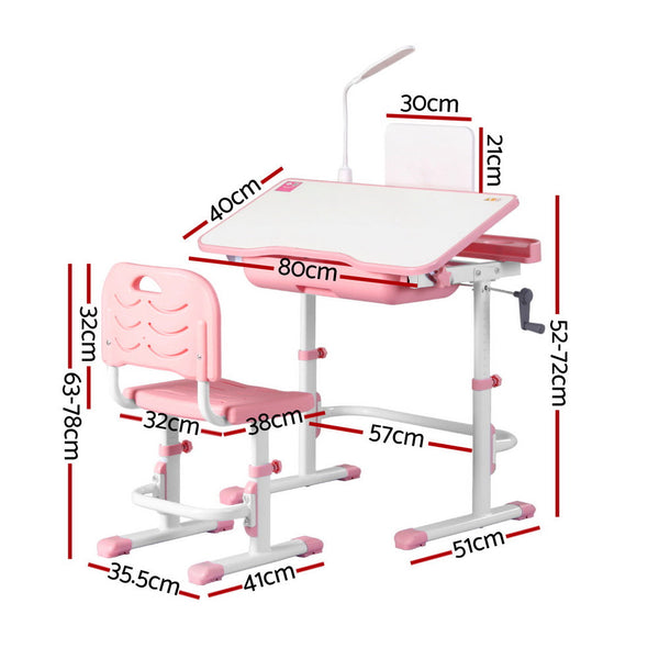 Keezi Kids Table and Chair Set Adjustable Study Desk w/ LED Lamp Reading Pink Awezingly