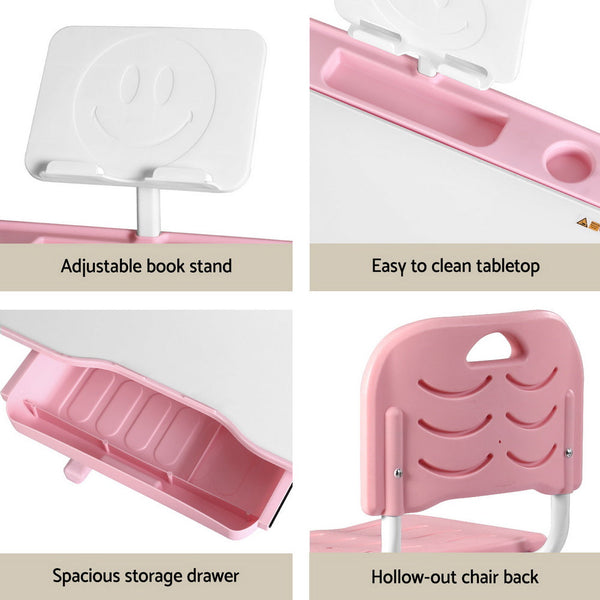 Keezi Kids Table and Chair Set Adjustable Study Desk w/ LED Lamp Reading Pink Awezingly