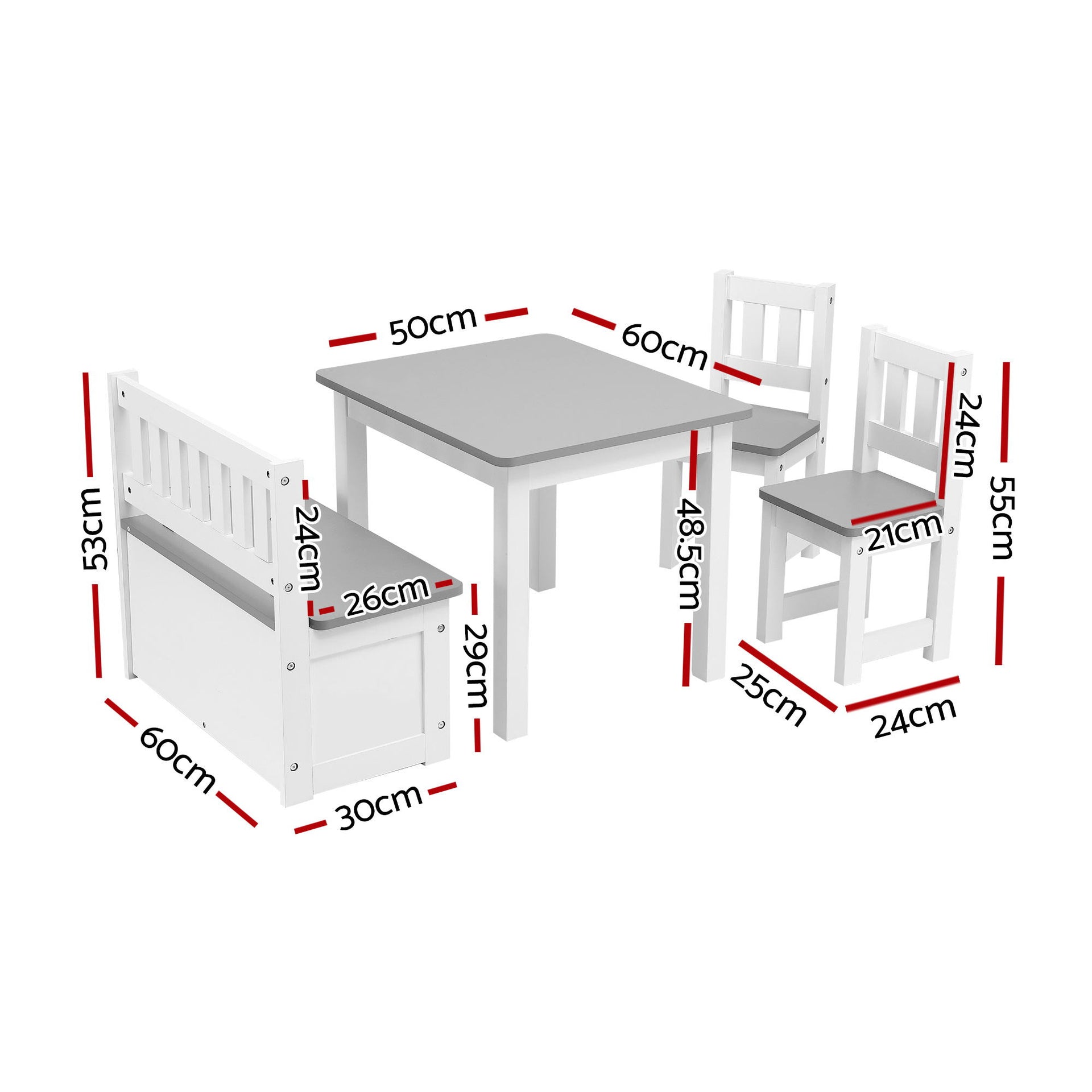 Keezi 2 in 1 Kids Table and Chair Set, Activity Table with Storage Bench and 2 Chairs for Reading, Drawing, Writing, Snack Time & Arts Crafts, 4 PCS Toddler Table and Chair Set, Grey Awezingly