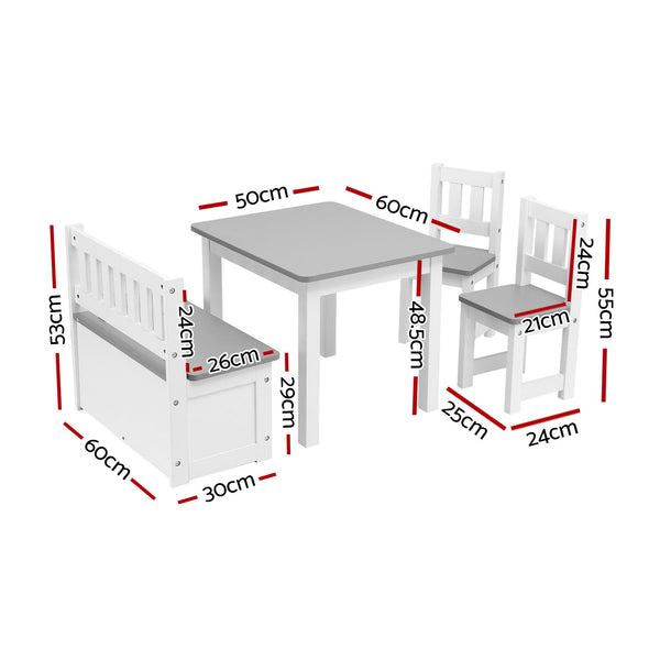 Keezi 2 in 1 Kids Table and Chair Set, Activity Table with Storage Bench and 2 Chairs for Reading, Drawing, Writing, Snack Time & Arts Crafts, 4 PCS Toddler Table and Chair Set, Grey Awezingly