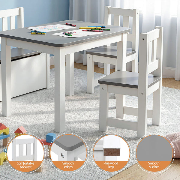 Keezi 2 in 1 Kids Table and Chair Set, Activity Table with Storage Bench and 2 Chairs for Reading, Drawing, Writing, Snack Time & Arts Crafts, 4 PCS Toddler Table and Chair Set, Grey Awezingly