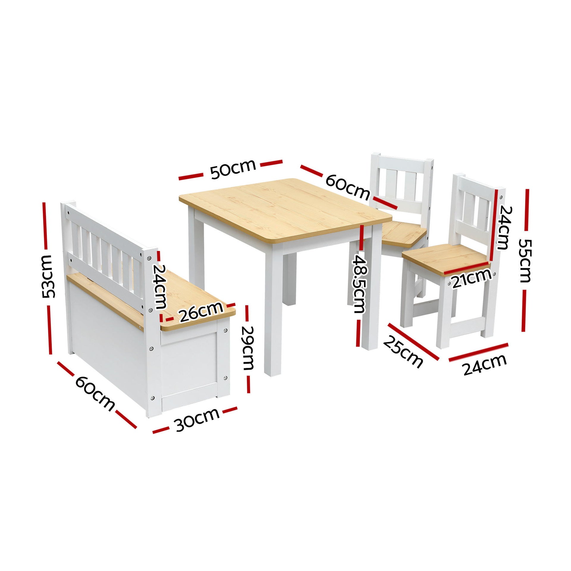 Keezi 2 in 1 Kids Table and Chair Set, Activity Table with Storage Bench and 2 Chairs for Reading, Drawing, Writing, Snack Time & Arts Crafts, 4 PCS Toddler Table and Chair Set, Natural Awezingly