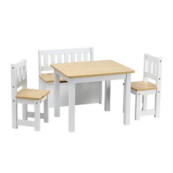 Keezi 2 in 1 Kids Table and Chair Set, Activity Table with Storage Bench and 2 Chairs for Reading, Drawing, Writing, Snack Time & Arts Crafts, 4 PCS Toddler Table and Chair Set, Natural Awezingly