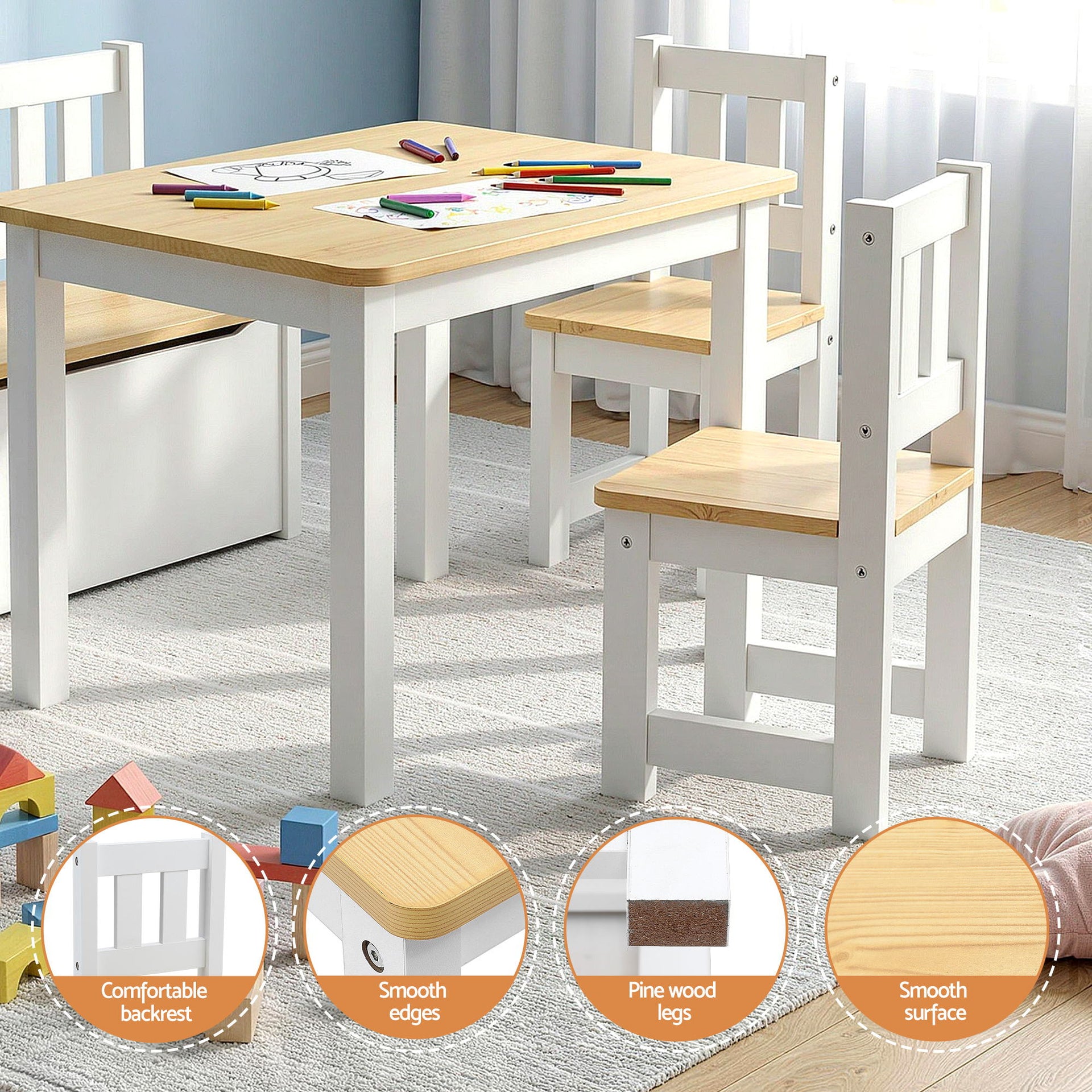 Keezi 2 in 1 Kids Table and Chair Set, Activity Table with Storage Bench and 2 Chairs for Reading, Drawing, Writing, Snack Time & Arts Crafts, 4 PCS Toddler Table and Chair Set, Natural Awezingly