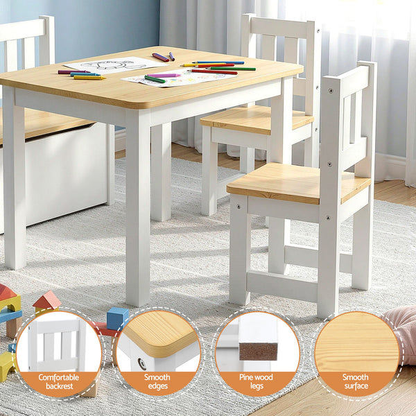 Keezi 2 in 1 Kids Table and Chair Set, Activity Table with Storage Bench and 2 Chairs for Reading, Drawing, Writing, Snack Time & Arts Crafts, 4 PCS Toddler Table and Chair Set, Natural Awezingly